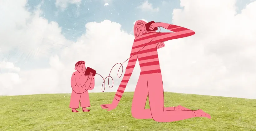 Рисунок - Ребенок говорит с мамой по телефону